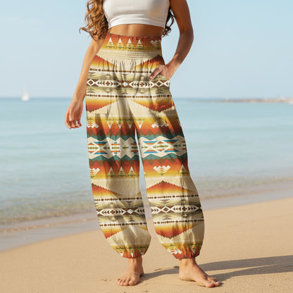 Boho Harem Pants – Beige with Tribal Aztec Print