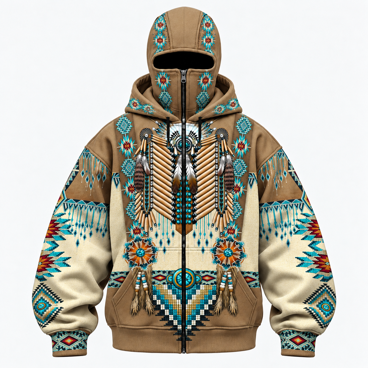 3D Void Zip Hoodie Native American Inspired Wolf Hoodie Southwestern Heritage