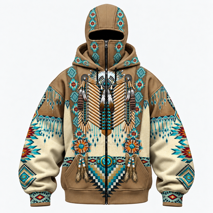3D Void Zip Hoodie Native American Inspired Wolf Hoodie Southwestern Heritage