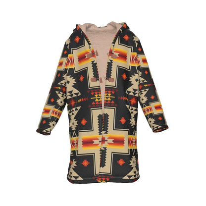 Native American Pattern Horn Button Long Fleece Windbreaker Best Selling