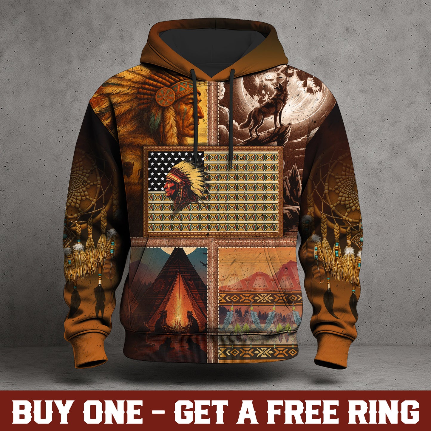 Native Heritage – The Chief Spirit Hoodie in Red & Blue, Symbol of Freedom and Pride