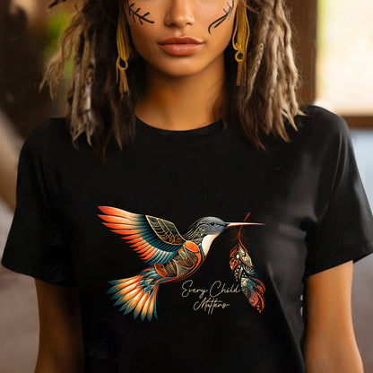 Every Child Matters Orange Hummingbird Feather Shirt And Indigenous Awareness Tee - Two Sides