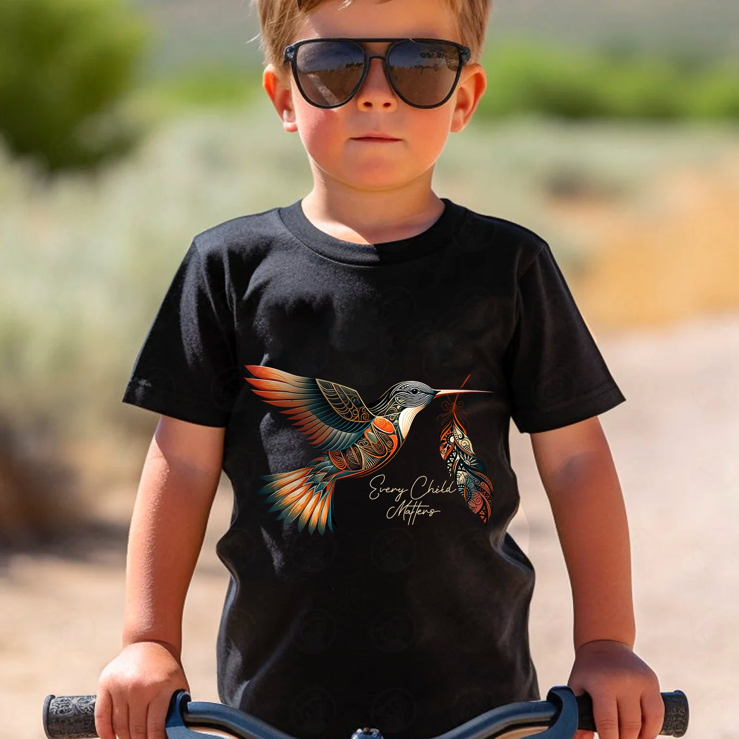 Every Child Matters Orange Hummingbird Feather Shirt And Indigenous Awareness Tee - Two Sides