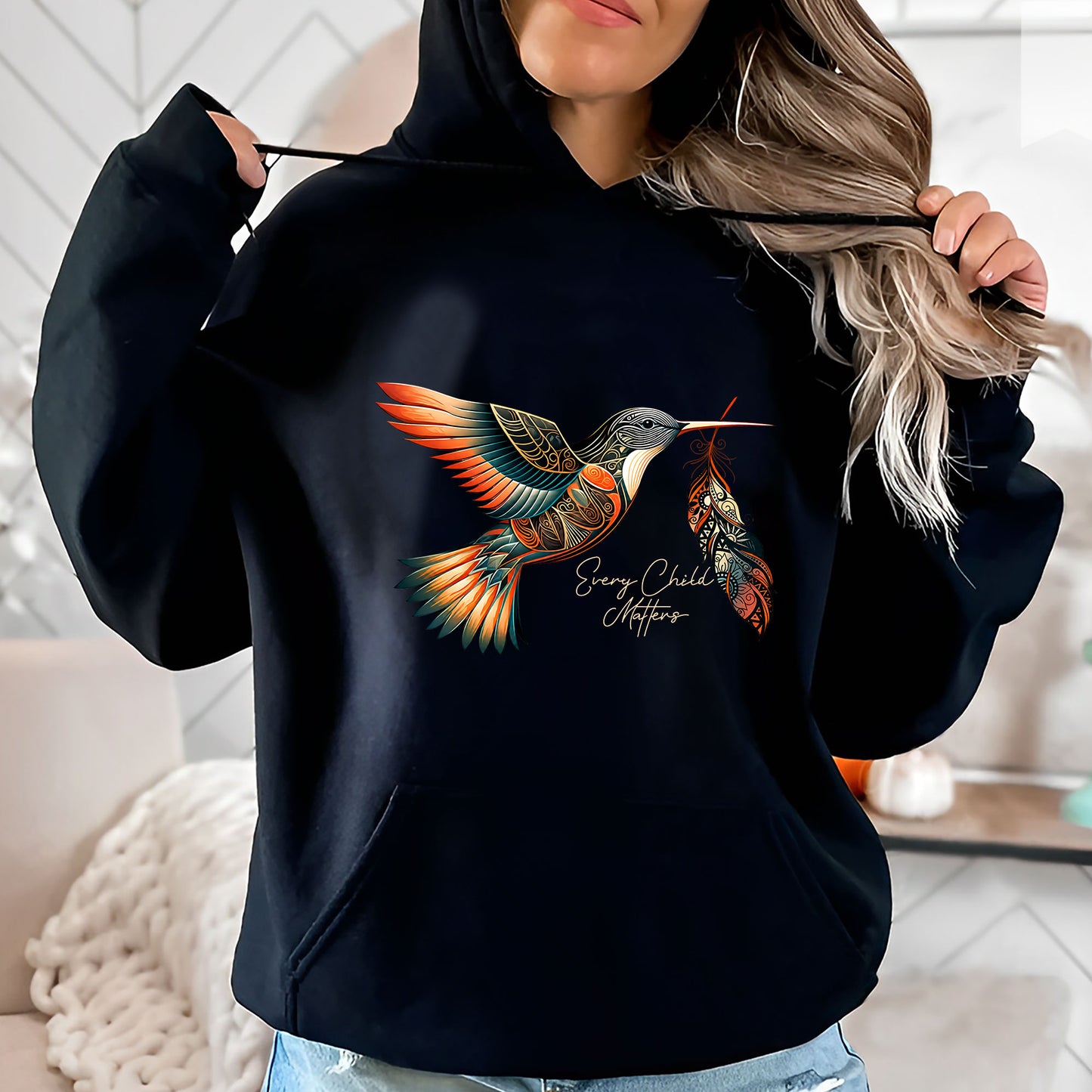 Every Child Matters Orange Hummingbird Feather Shirt And Indigenous Awareness Tee - Two Sides