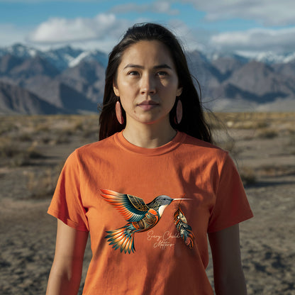 Every Child Matters Orange Hummingbird Feather Shirt And Indigenous Awareness Tee - Two Sides