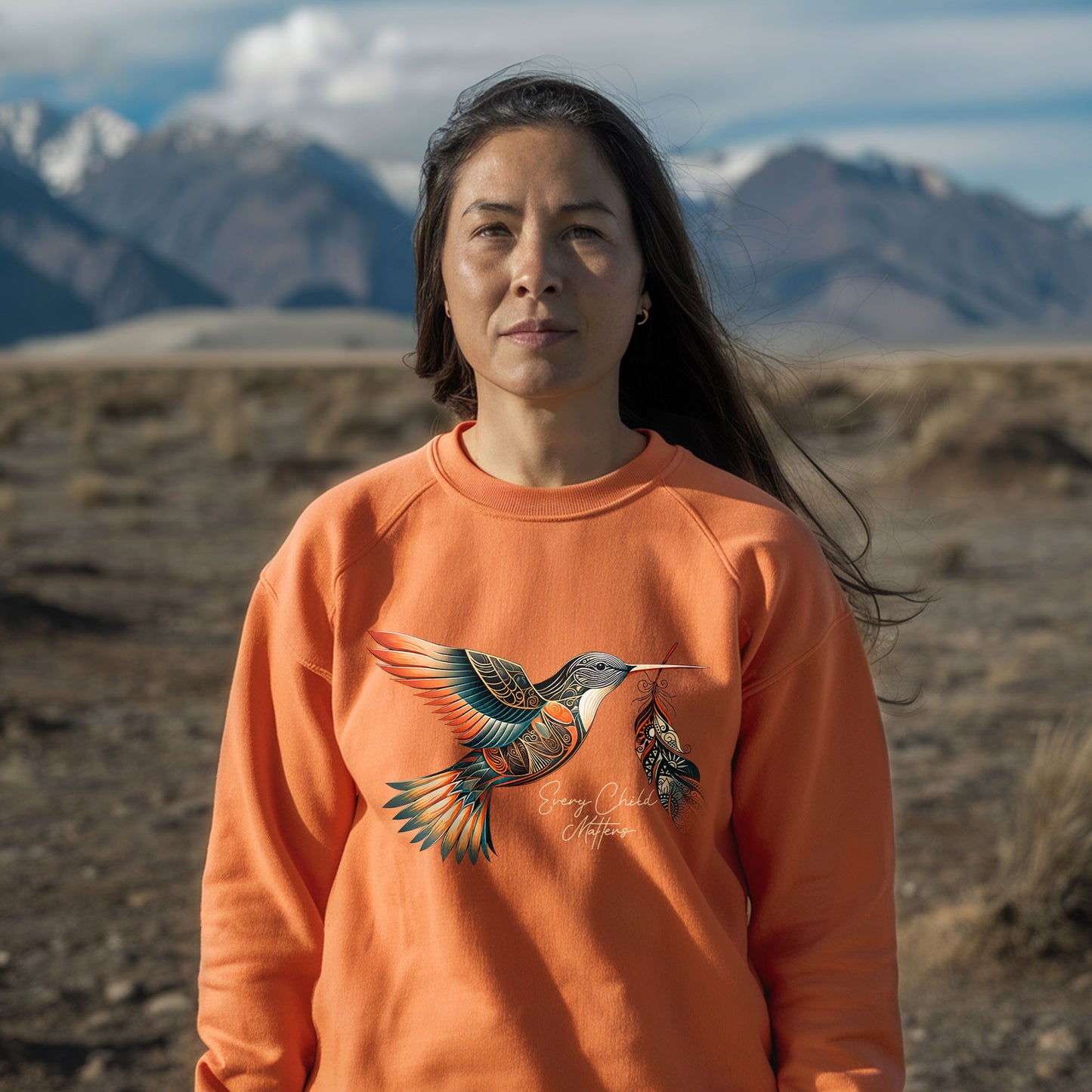 Every Child Matters Orange Hummingbird Feather Shirt And Indigenous Awareness Tee - Two Sides