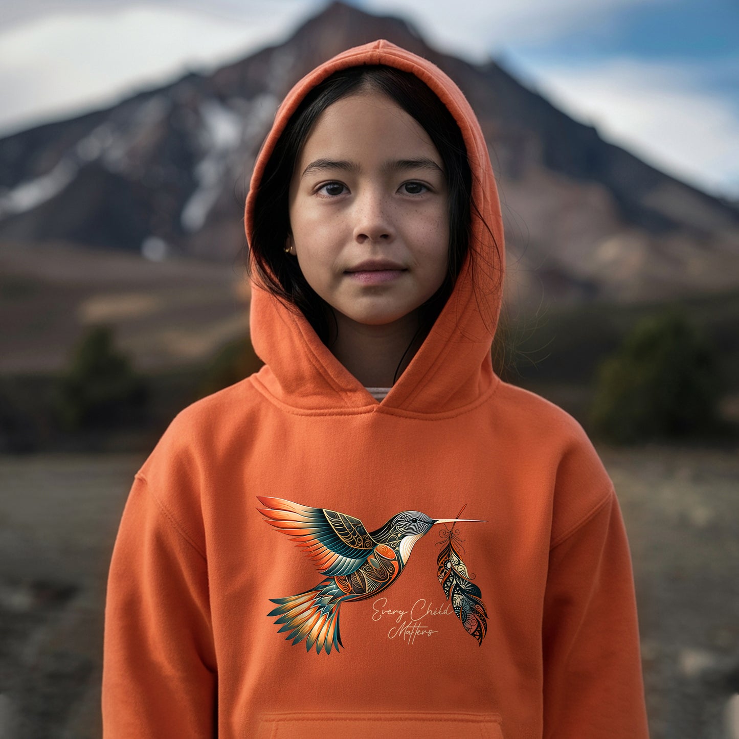 Every Child Matters Orange Hummingbird Feather Shirt And Indigenous Awareness Tee - Two Sides
