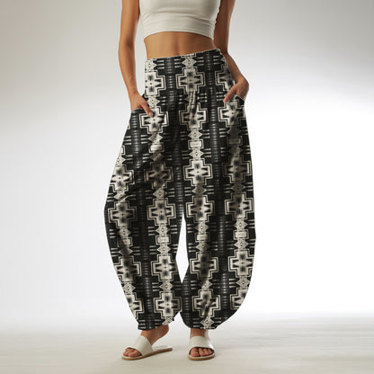 Print Harem Pants – Black & White Yoga Boho Clothes with Pockets