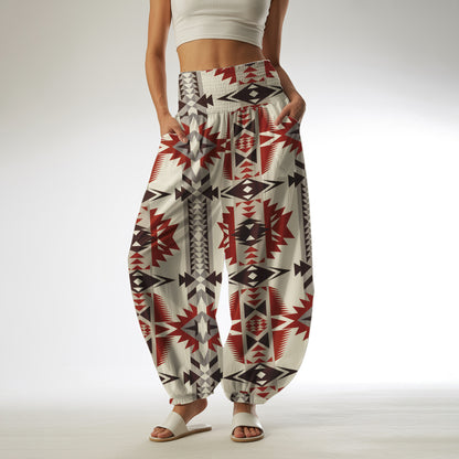 Boho Harem Pants – Red Geometric Tribal Pattern