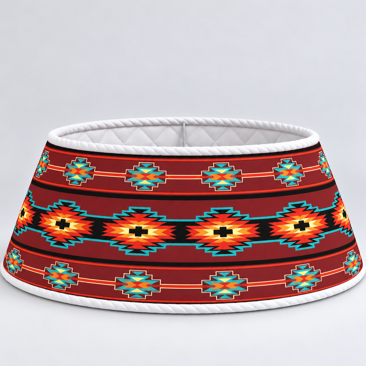 Quilted Christmas Tree Collar - Native American Navajo Geometric Diamond Pattern Southwestern Tribal Turquoise Red Black Boho Christmas Decor