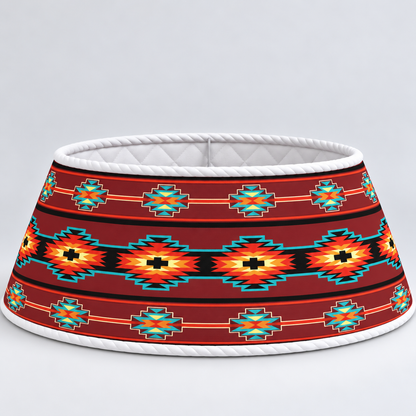 Quilted Christmas Tree Collar - Native American Navajo Geometric Diamond Pattern Southwestern Tribal Turquoise Red Black Boho Christmas Decor