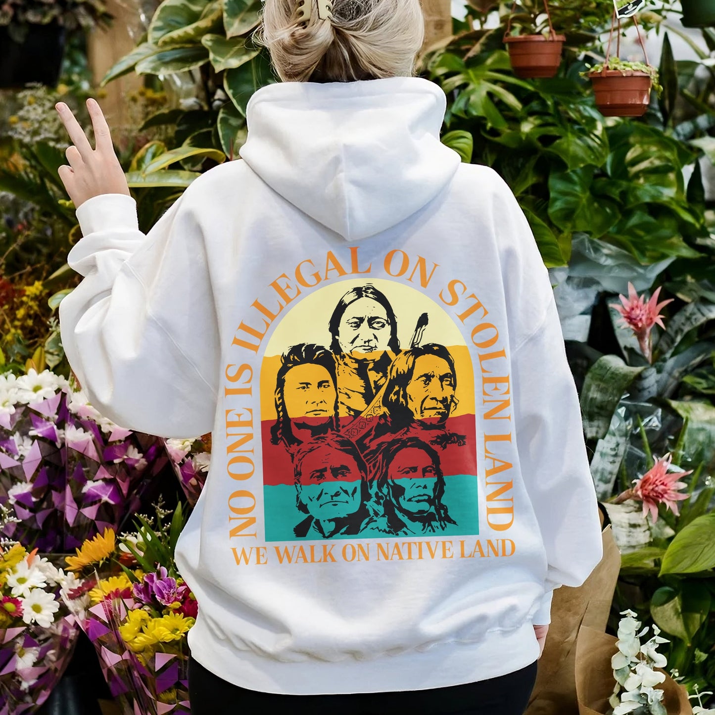 NO ONE IS ILLEGAL ON STOLEN LAND. WE WALK ON NATIVE LAND 16 - Two sides - Unisex T-Shirt/T-Shirt V-Neck/Hoodie/Sweatshirt