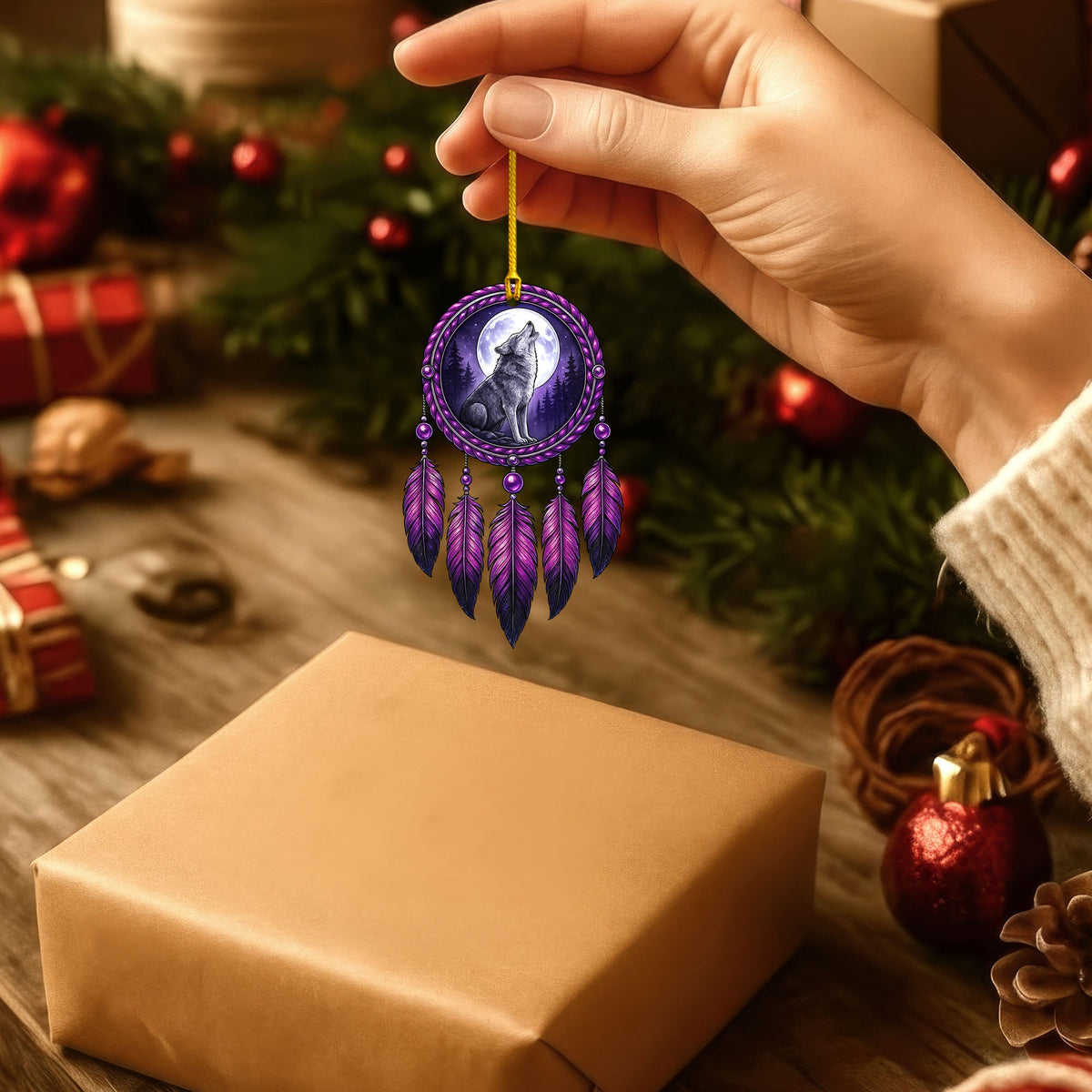 Howling Wolf - Purple Dreamcatcher Moon - Unique Christmas Gift Decor Flat Acrylic