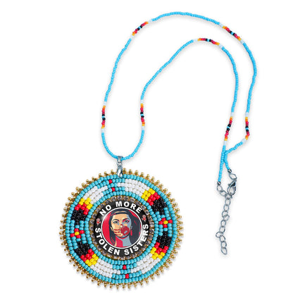 No More Stolen Sister Feathers Handmade Beaded Wire Necklace Pendant Unisex With Native American Style