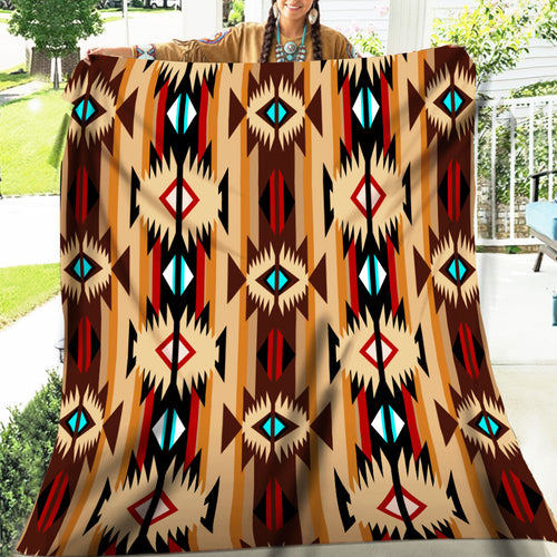 Native American Style Brown Pattern Cultural Fleece Blanket