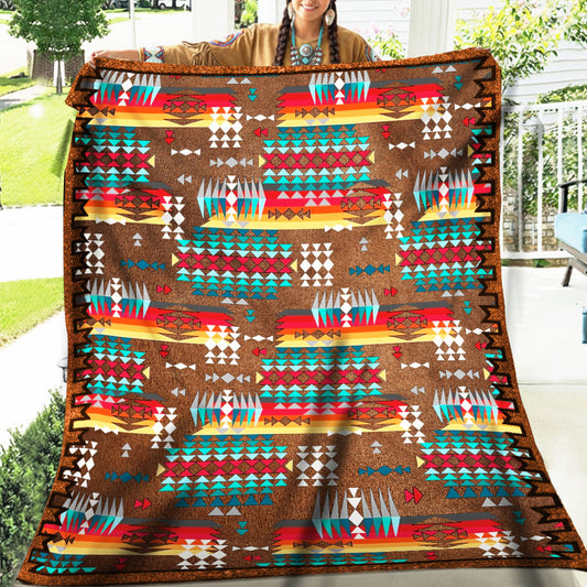 Native American Style Brown Pattern Soft And Warm Fleece Blanket