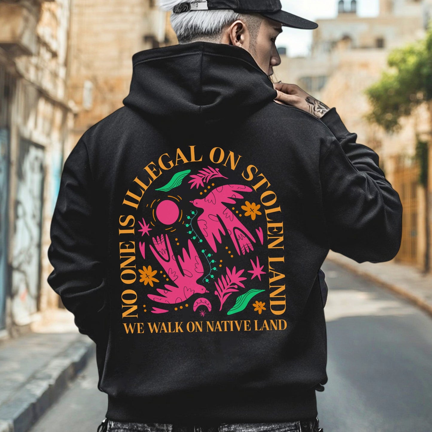 NO ONE IS ILLEGAL ON STOLEN LAND. WE WALK ON NATIVE LAND Style 2 - Two Sides