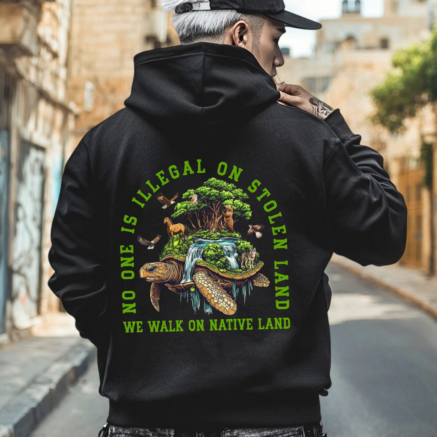 NO ONE IS ILLEGAL ON STOLEN LAND. WE WALK ON NATIVE LAND Style 4 - Two Sides