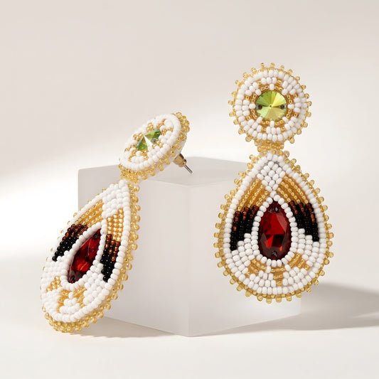 Handmade Beaded Teardrop Shape Post Earrings