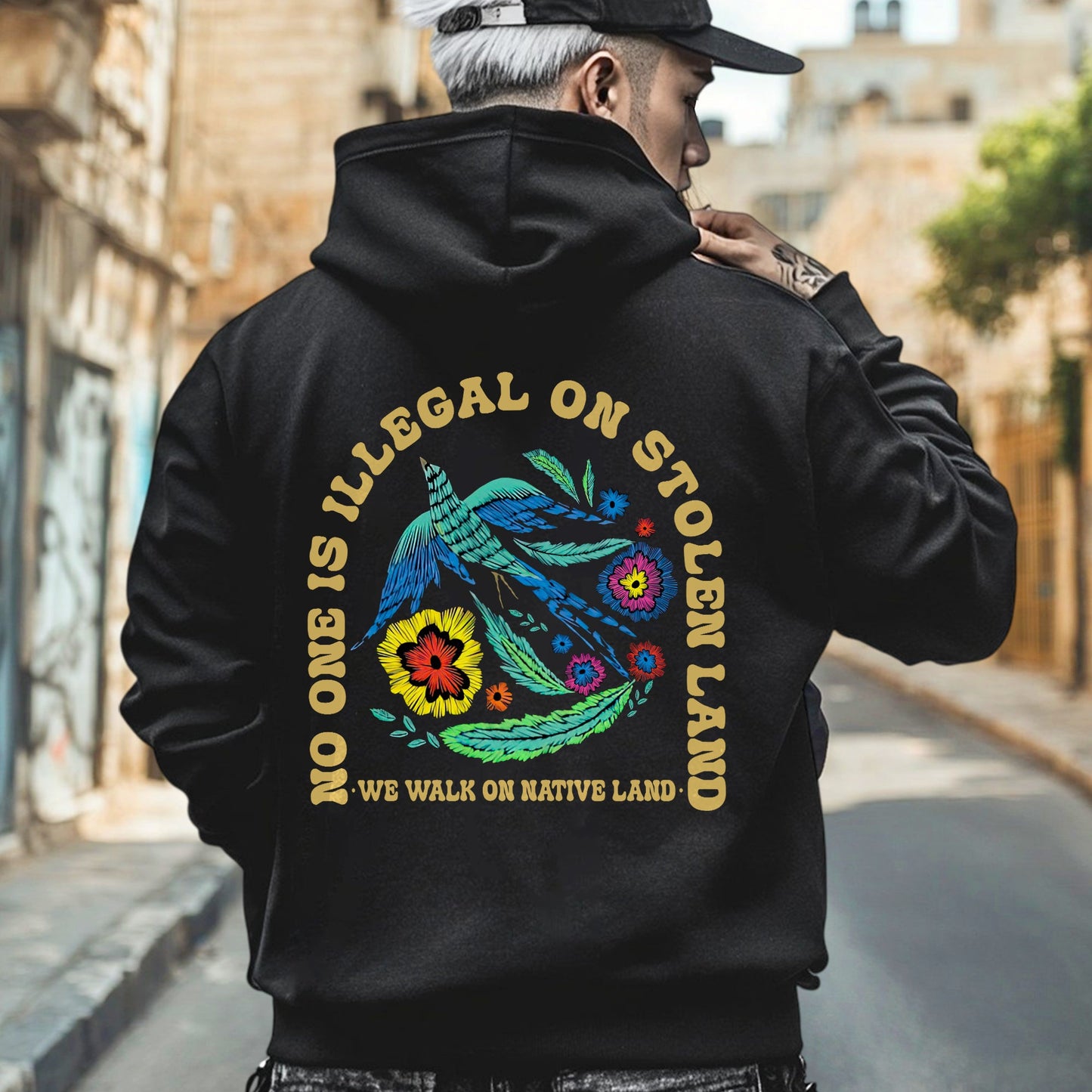 NO ONE IS ILLEGAL ON STOLEN LAND. WE WALK ON NATIVE LAND Style 10 - Two Sides
