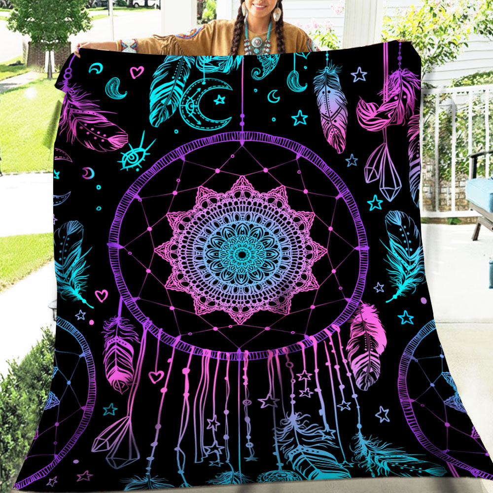 Native American Style Purple Dreamcatcher Soft And Warm Fleece Blanket