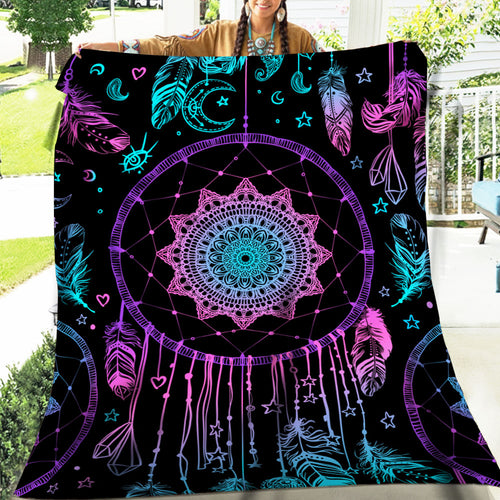 Native American Style Purple Dreamcatcher Soft And Warm Fleece Blanket