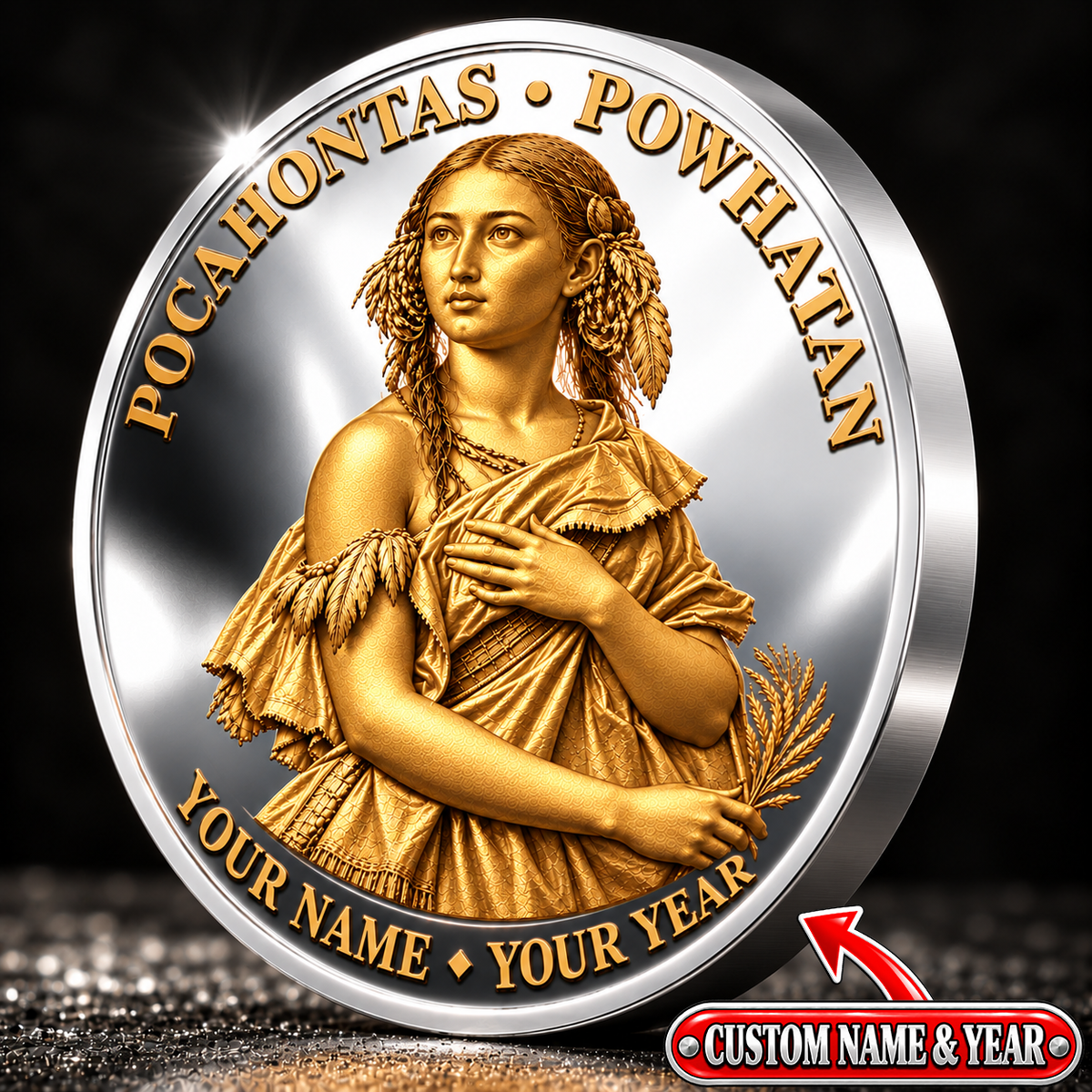 Pocahontas Powhatan Coin, Personalized Name & Year, Native American Heritage Keepsake, Inspirational Quote Gift