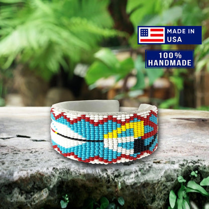 Leather Cuff Beaded Handmade Bracelet