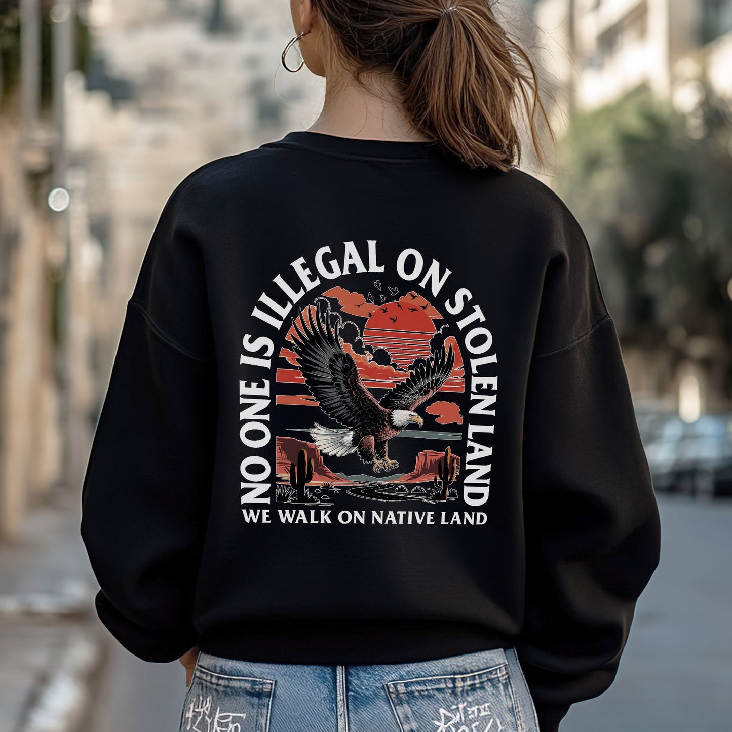 NO ONE IS ILLEGAL ON STOLEN LAND. WE WALK ON NATIVE LAND 20 - Two sides - Unisex T-Shirt/T-Shirt V-Neck/Hoodie/Sweatshirt