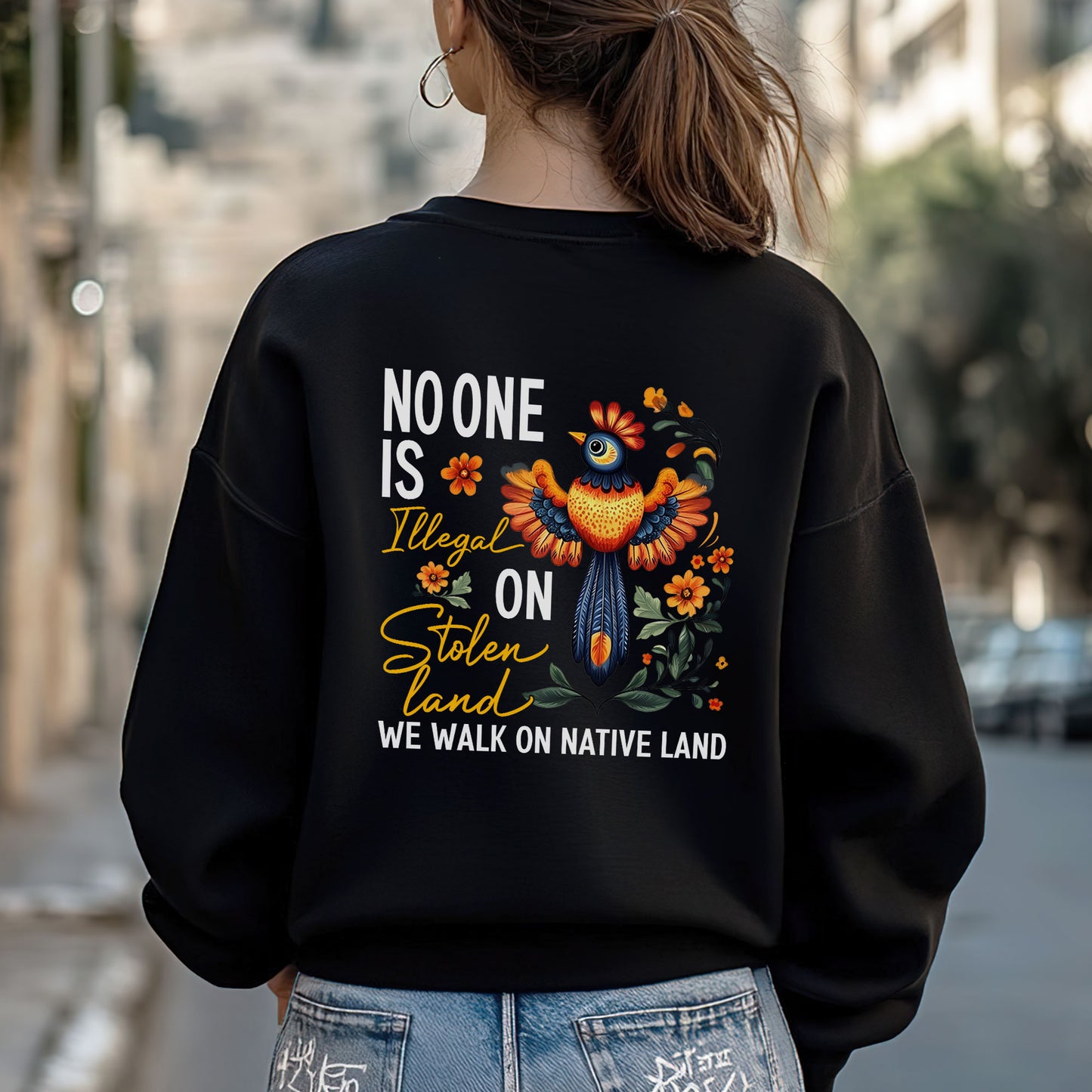 NO ONE IS ILLEGAL ON STOLEN LAND. WE WALK ON NATIVE LAND - Two Sides