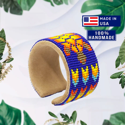 Native Style Beaded Cuff Bracelet, Handmade Czech Glass Bead Jewelry
