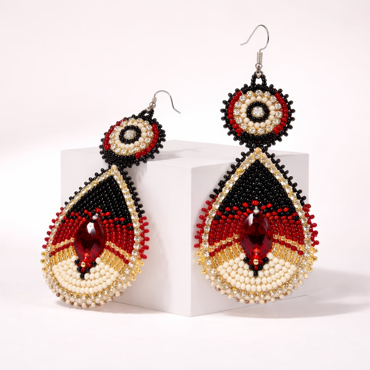 Handmade Beaded Teardrop Czech Brown Cream Earrings