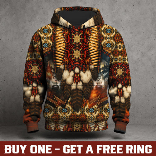 Native Spirit Guardian – Sacred Bead & Feather Warrior 3D Hoodie