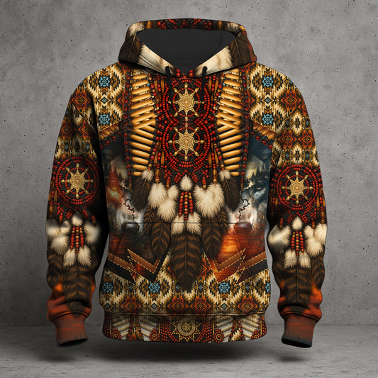 Native Spirit Guardian – Sacred Bead & Feather Warrior 3D Hoodie