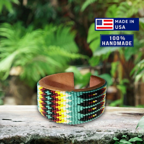 Blue Fire Pattern Hard Cuff Beaded Handmade Bracelet