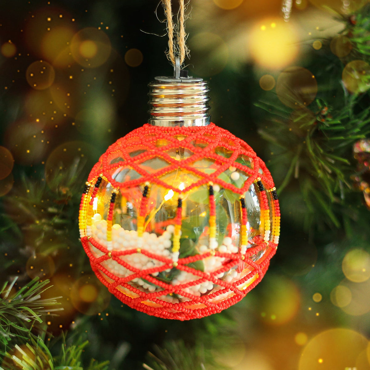 Sparkly Handmade Beaded Ornament with Luminous Lights - Holiday Decor & Gifts