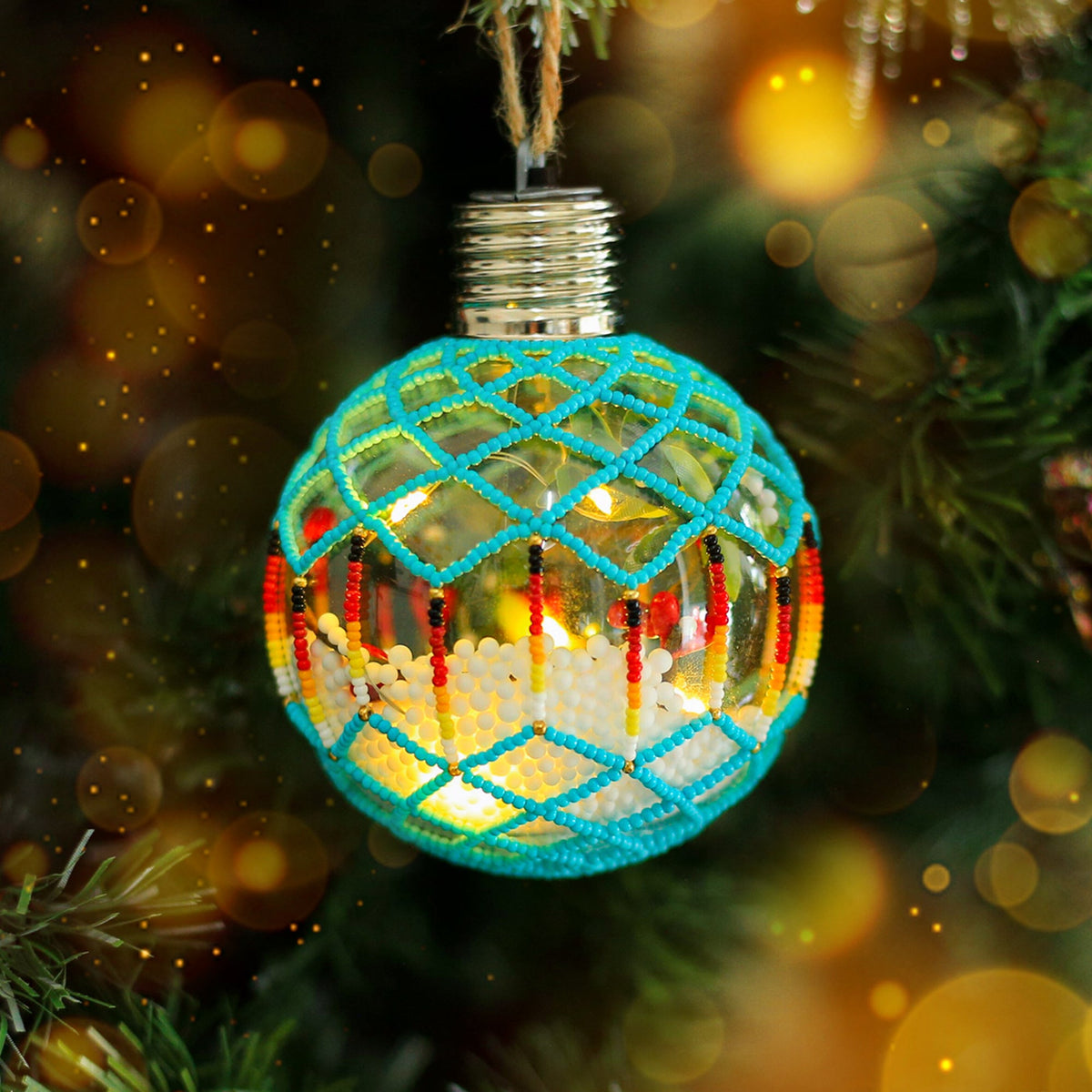Sparkly Handmade Beaded Ornament with Luminous Lights - Holiday Decor & Gifts