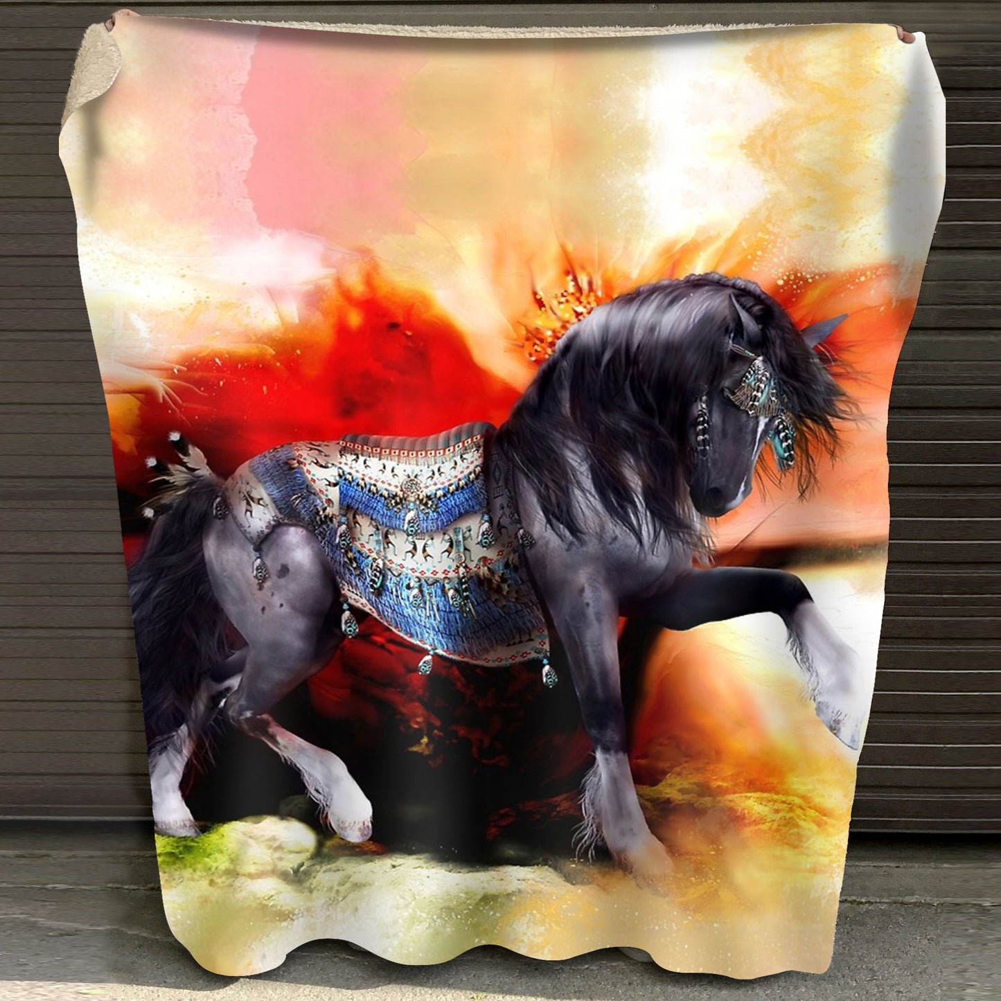 Native American Style Horse Soft And Warm Fleece Blanket