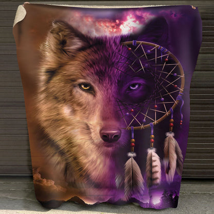 Native American Style  Wolf Native Soft And Warm Fleece Blanket