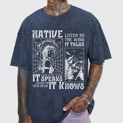 Native Listen To The Wind Listen To Your Heart - Indigenous Women Unisex Mineral Washed T-Shirt