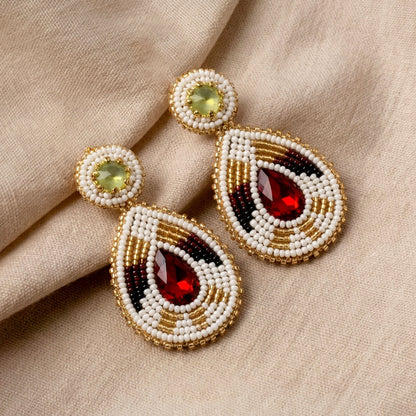 Handmade Beaded Teardrop Shape Post Earrings