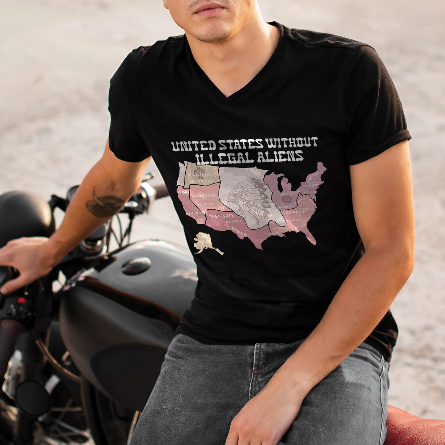 United States Without Illegal Aliens - Unisex T-shirt/T-shirt V-Neck/Hoodie/Sweatshirt - NO ONE IS ILLEGAL ON STOLEN LAND