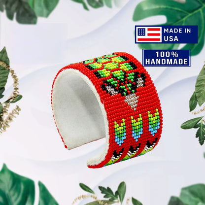Native Style Beaded Cuff Bracelet, Handmade Czech Glass Bead Jewelry