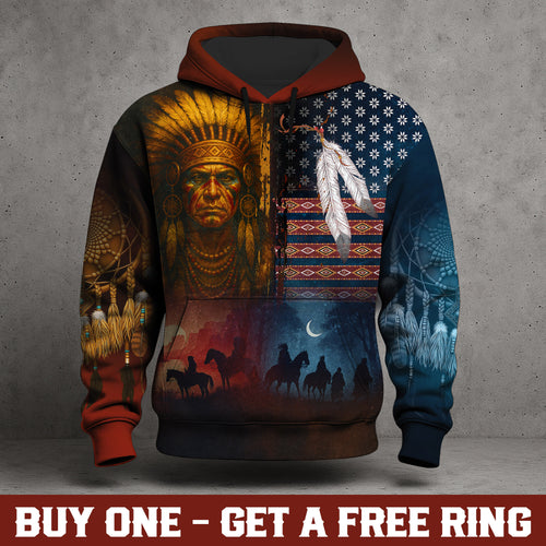 Native Heritage – The Chief Spirit Hoodie in Red & Blue, Symbol of Freedom and Pride
