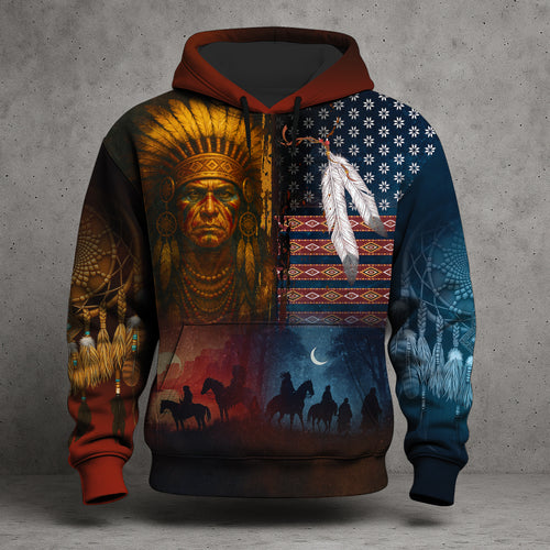Native Heritage – The Chief Spirit Hoodie in Red & Blue, Symbol of Freedom and Pride