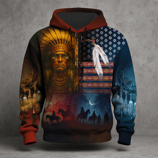 Native Heritage – The Chief Spirit Hoodie in Red & Blue, Symbol of Freedom and Pride