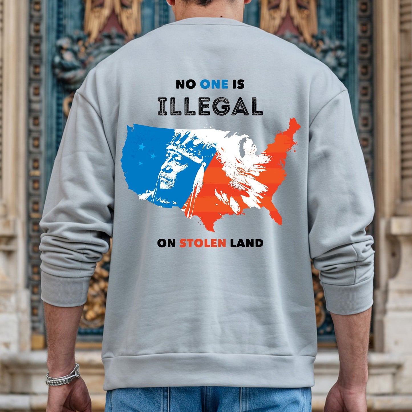 NO ONE IS ILLEGAL ON STOLEN LAND. WE WALK ON NATIVE LAND 22 - Two sides - Unisex T-Shirt/T-Shirt V-Neck/Hoodie/Sweatshirt