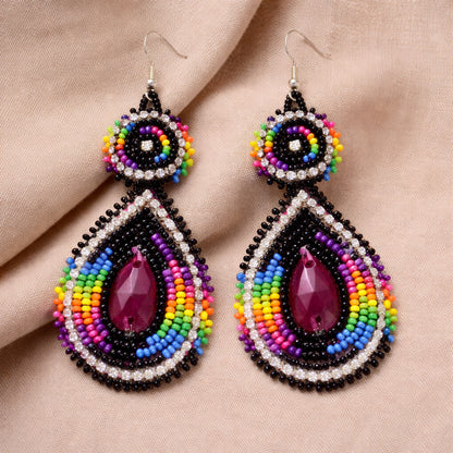 Handmade Beaded Teardrop Shape Post Earrings