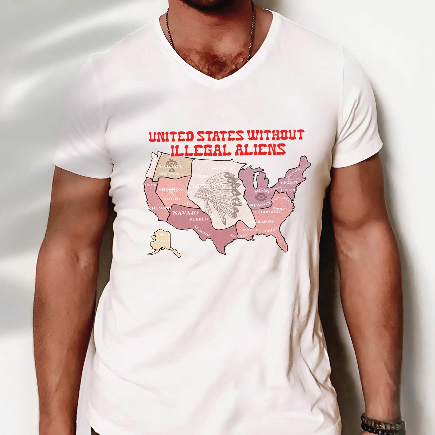United States Without Illegal Aliens - Unisex T-shirt/T-shirt V-Neck/Hoodie/Sweatshirt - NO ONE IS ILLEGAL ON STOLEN LAND