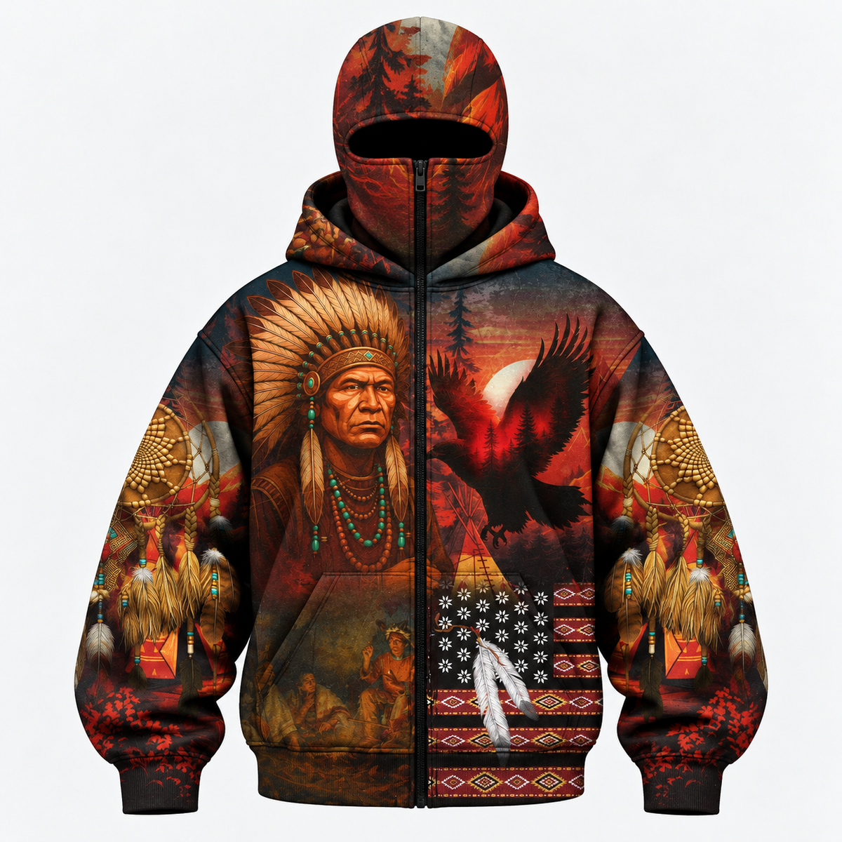 3D Void Zip Hoodie Native American Inspired Wolf Hoodie Southwestern Heritage